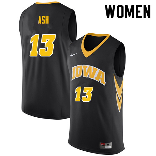 Women #13 Austin Ash Iowa Hawkeyes College Basketball Jerseys Sale-Black